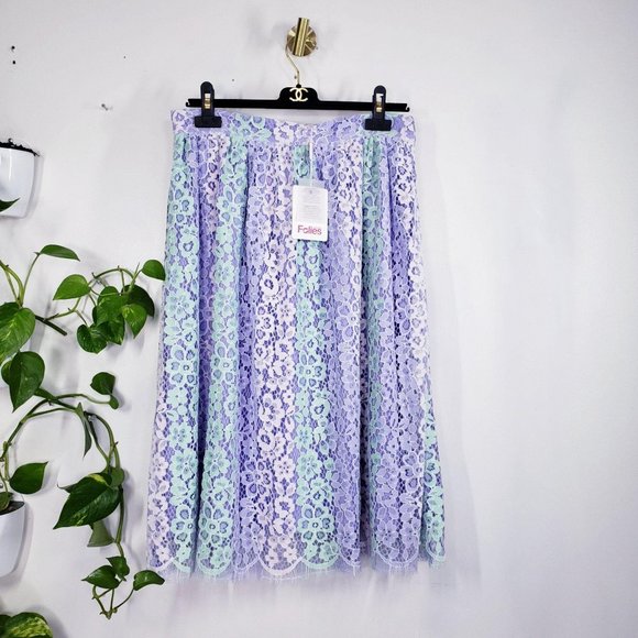 $375 NWT Blugirl Folies Purple Floral Lace Skirt L - Picture 5 of 15